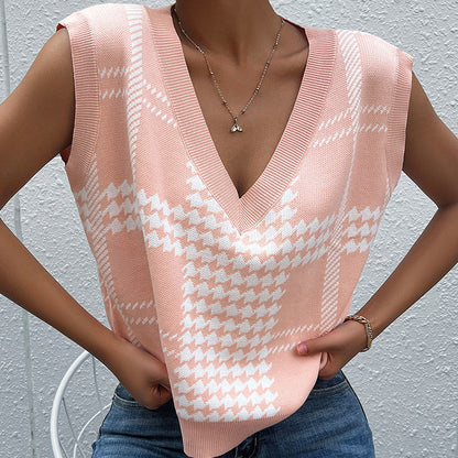 Pull sans manches tricoté à col V pour dames Chic und Stil