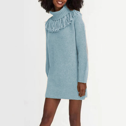 Robe tricot pour femmes avec col à franges et manches côtelées Chic und Stil