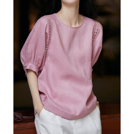 Blouse élégante à manches bouffantes pour femmes avec des détails en dentelle Chic und Stil