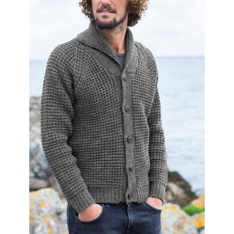 Men's knitted jacket with a fine structure design and practical buttons Chic and Style