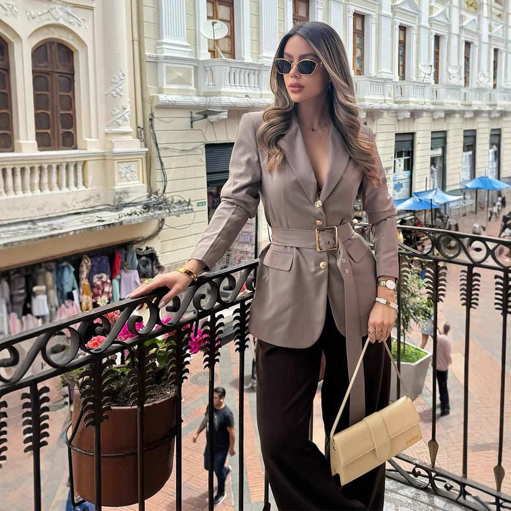 Dames blazer élégant cintré avec ceinture Chic und Stil