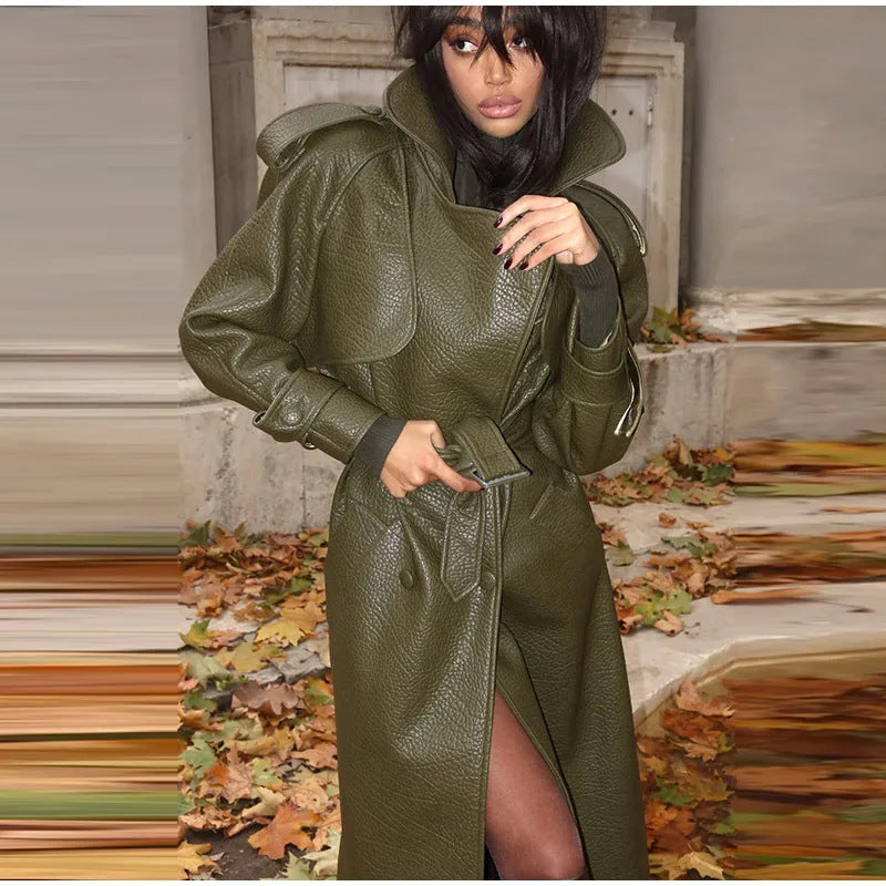 Veste trench en simili cuir pour femmes avec col montant Chic & Stil