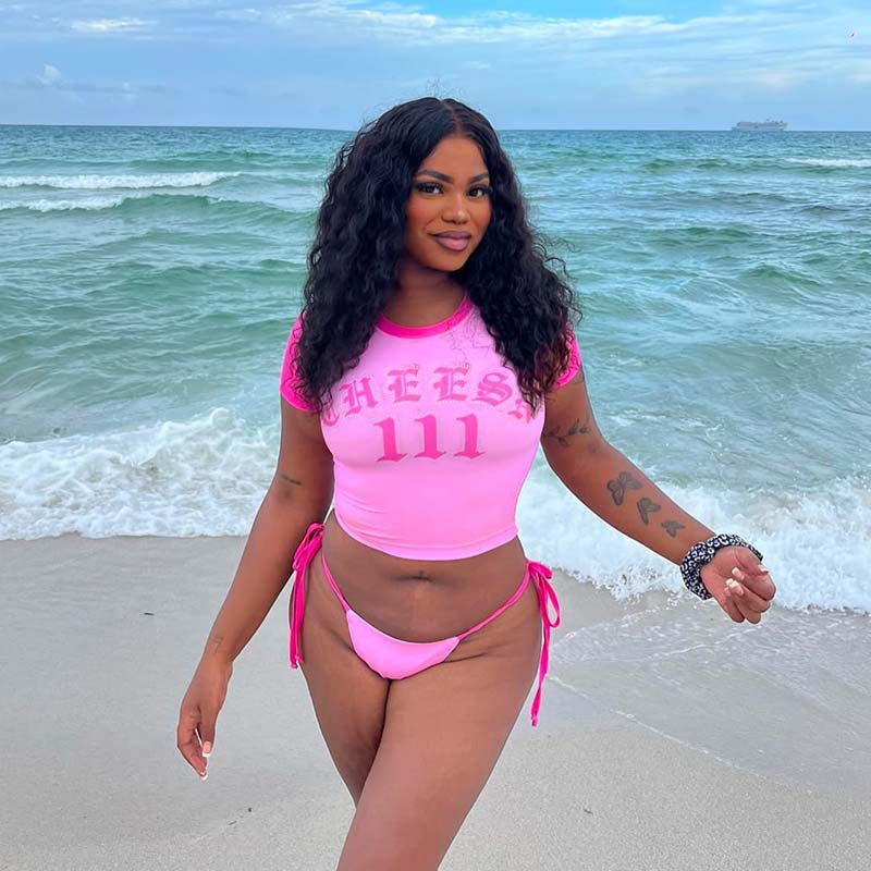 Women graphic cropped t-shirt and high waist bikini set Chic and Style