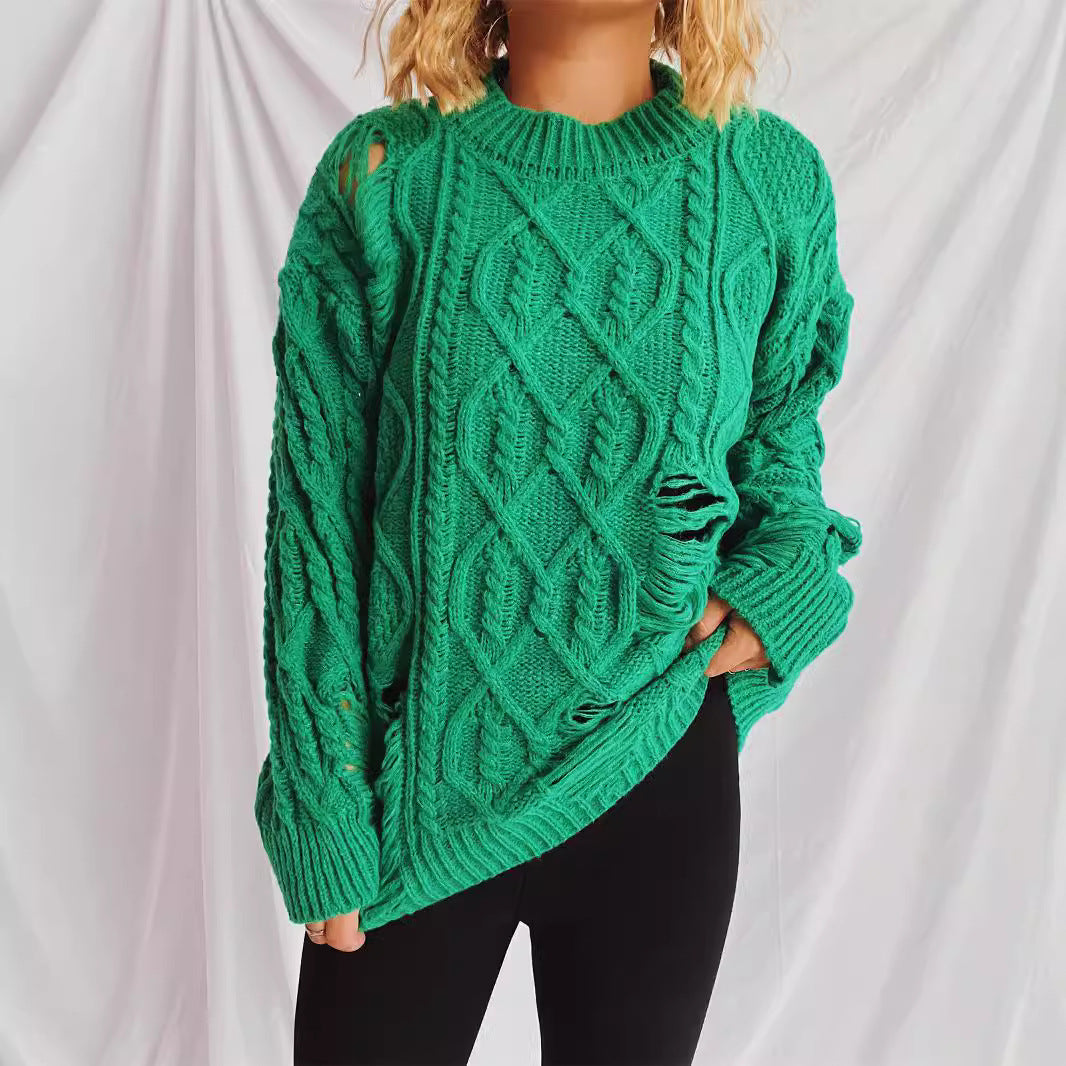 Pull en grosse maille pour femmes avec un motif de torsade unique et des détails effilochés Chic und Stil