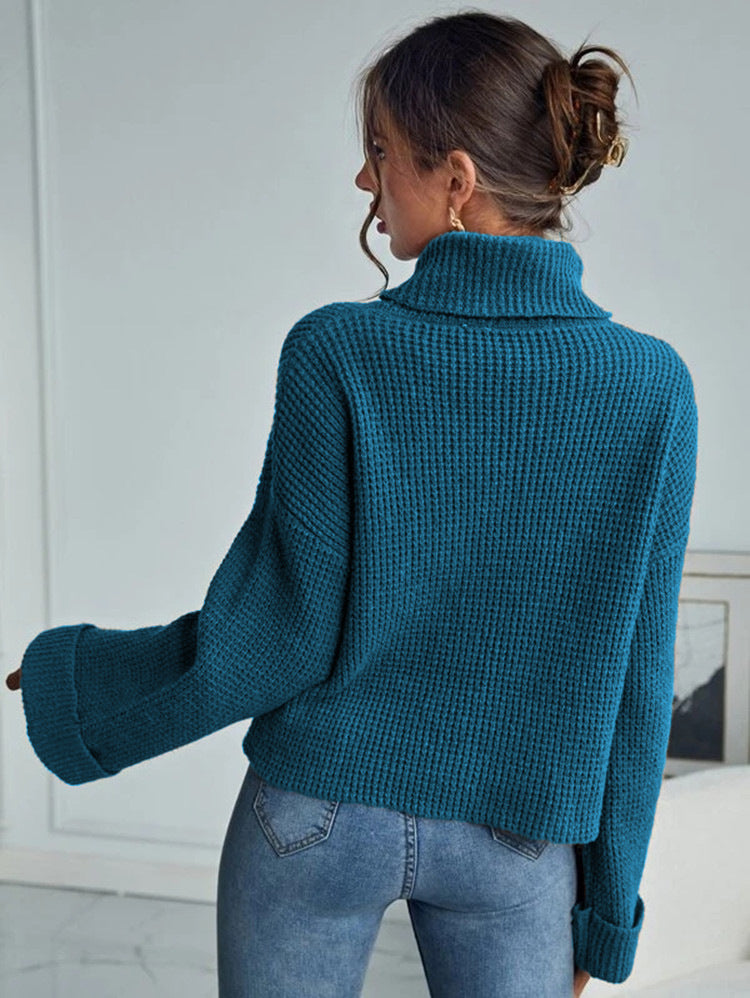 Dames Pull en tricot de haute qualité avec col montant et design structuré Chic und Stil