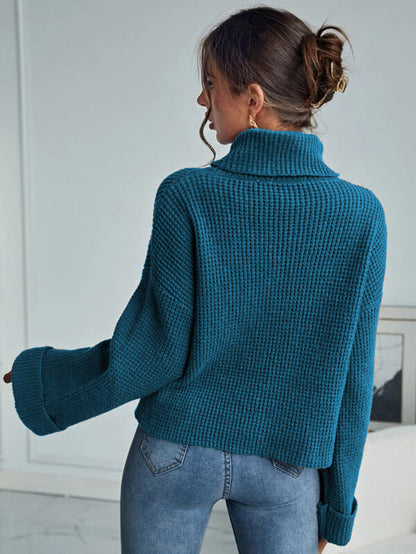 Dames Pull en tricot de haute qualité avec col montant et design structuré Chic und Stil