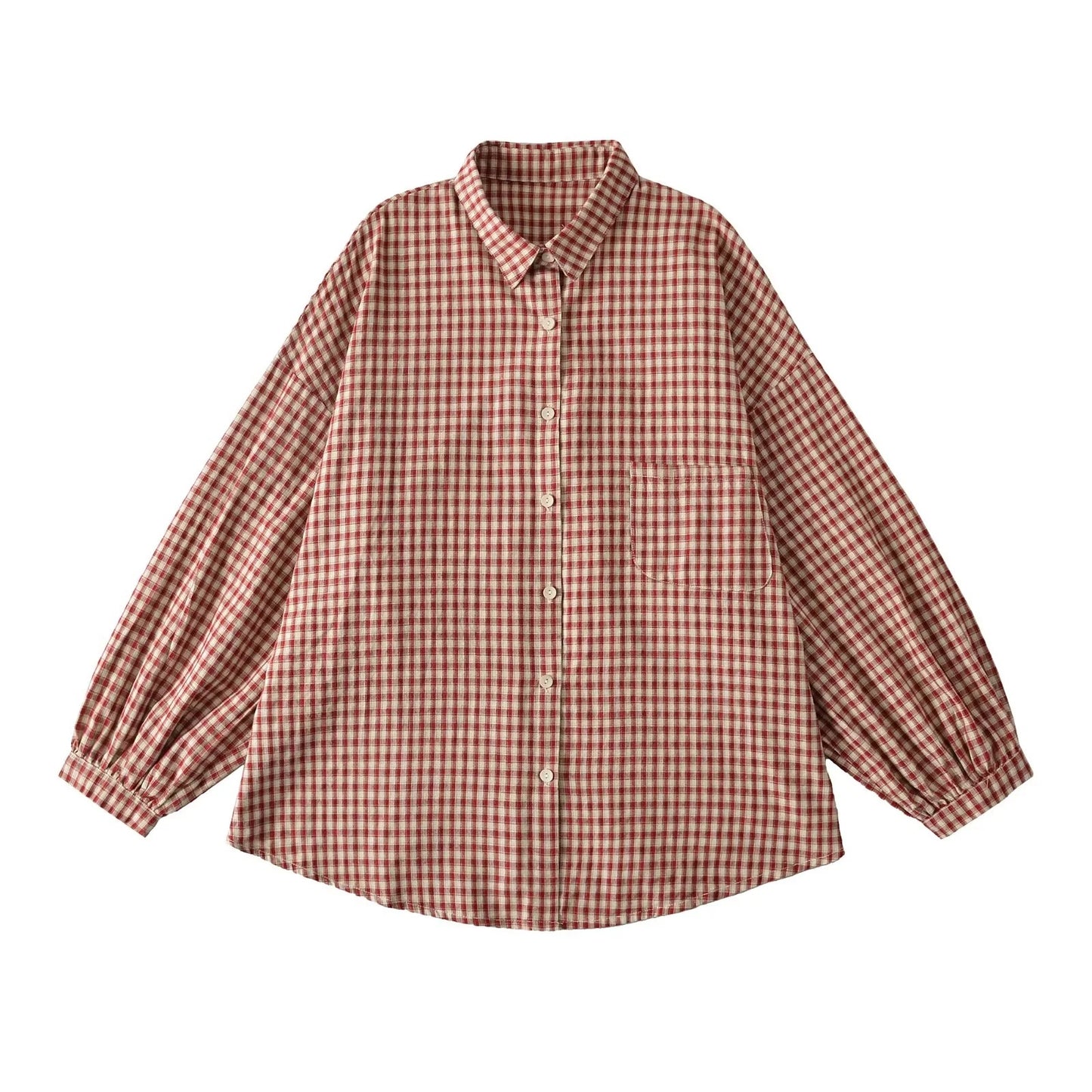 Blouse à carreaux décontractée pour femmes avec épaules dénudées et grands boutons Chic und Stil