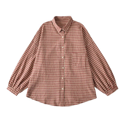 Blouse à carreaux décontractée pour femmes avec épaules dénudées et grands boutons Chic und Stil