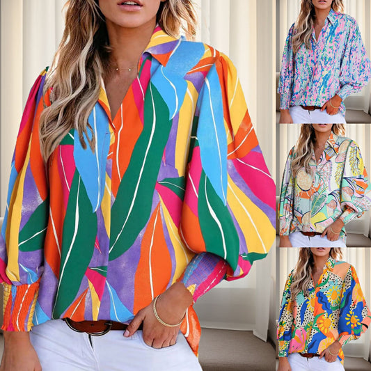 Blouse chemise pour femmes au design floral vif avec des épaules dénudées et des poignets élastiques Chic und Stil