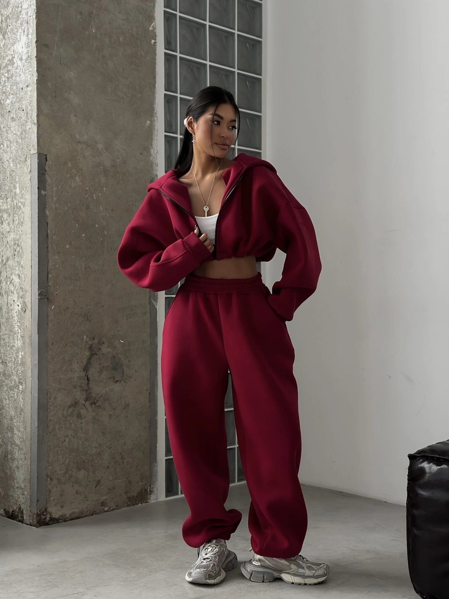 Chic and Style women's hoodie jacket and sweatpants set in crepe