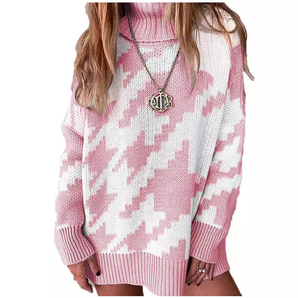 Pull en maille épaisse pour femmes avec col montant et motif géométrique moderne Chic und Stil