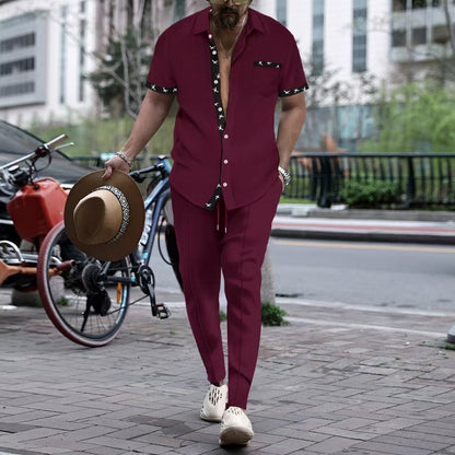 Veste décontractée pour hommes à la mode avec col créatif et pantalons élégants Chic und Stil