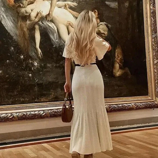 Robe maxi élégamment coupée pour femmes avec de délicates plis et patte de boutonnage Chic und Stil