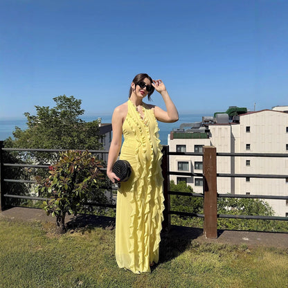Robe maxi femme avec design volant volumineux Chic und Stil