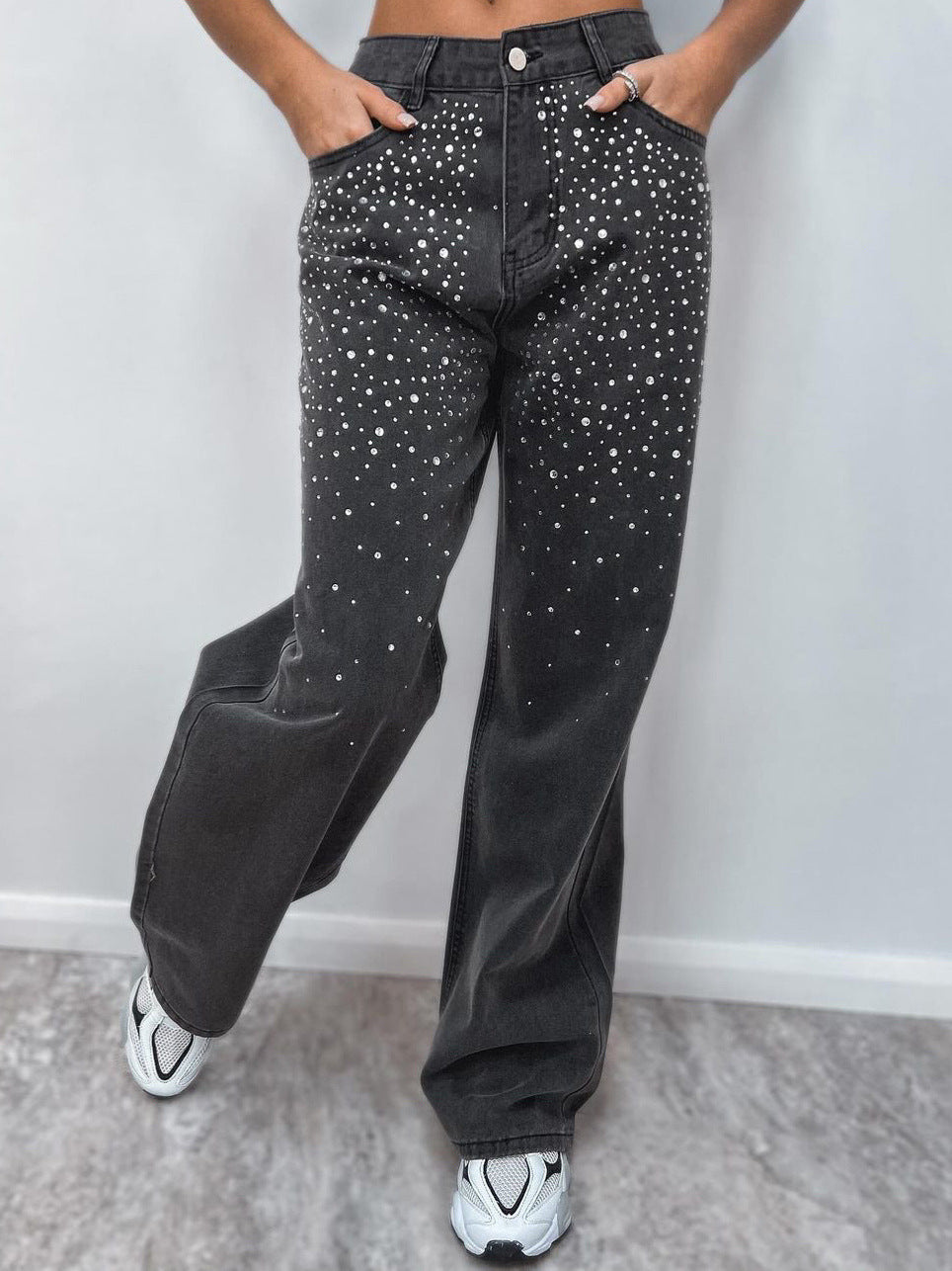 Women Denim Pants with Sparkling Rhinestone Embellishments Chic and Style