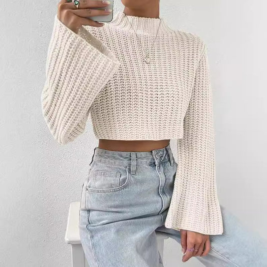 Pull crop décontracté pour femmes avec des manches larges et un design structuré Chic und Stil