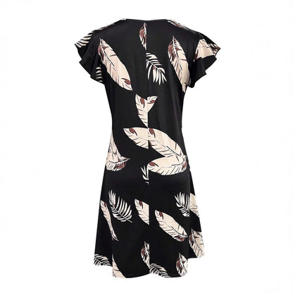 Dames V-Décolleté Imprimé Tropical Robe A-Ligne Chic und Stil