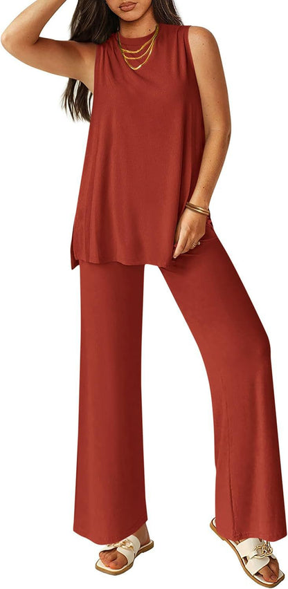 Dames Haut décontracté et ensemble de pantalon large Chic und Stil