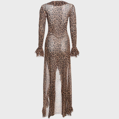 Robe maxi femme avec imprimé léopard et manches froncées Chic und Stil
