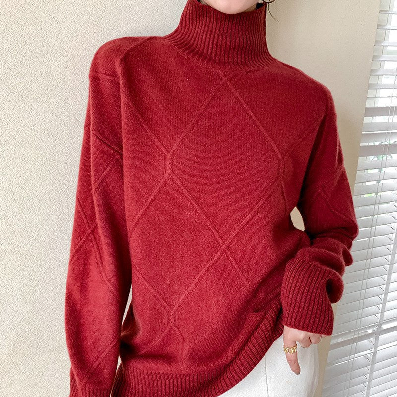 Pull en maille pour femmes avec col montant et motif losange Chic und Stil