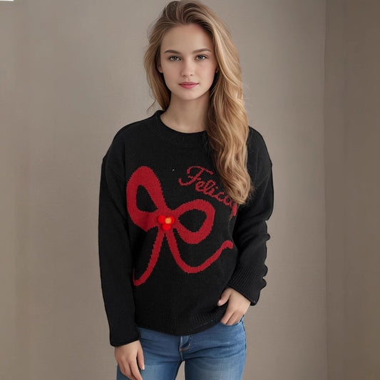 Pull femme en laine douce avec application de nœud au design ludique Chic und Stil