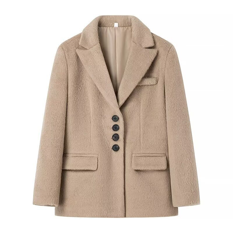 Blazer élégant pour femmes avec douce fourrure et détails décoratifs en boutons Chic und Stil