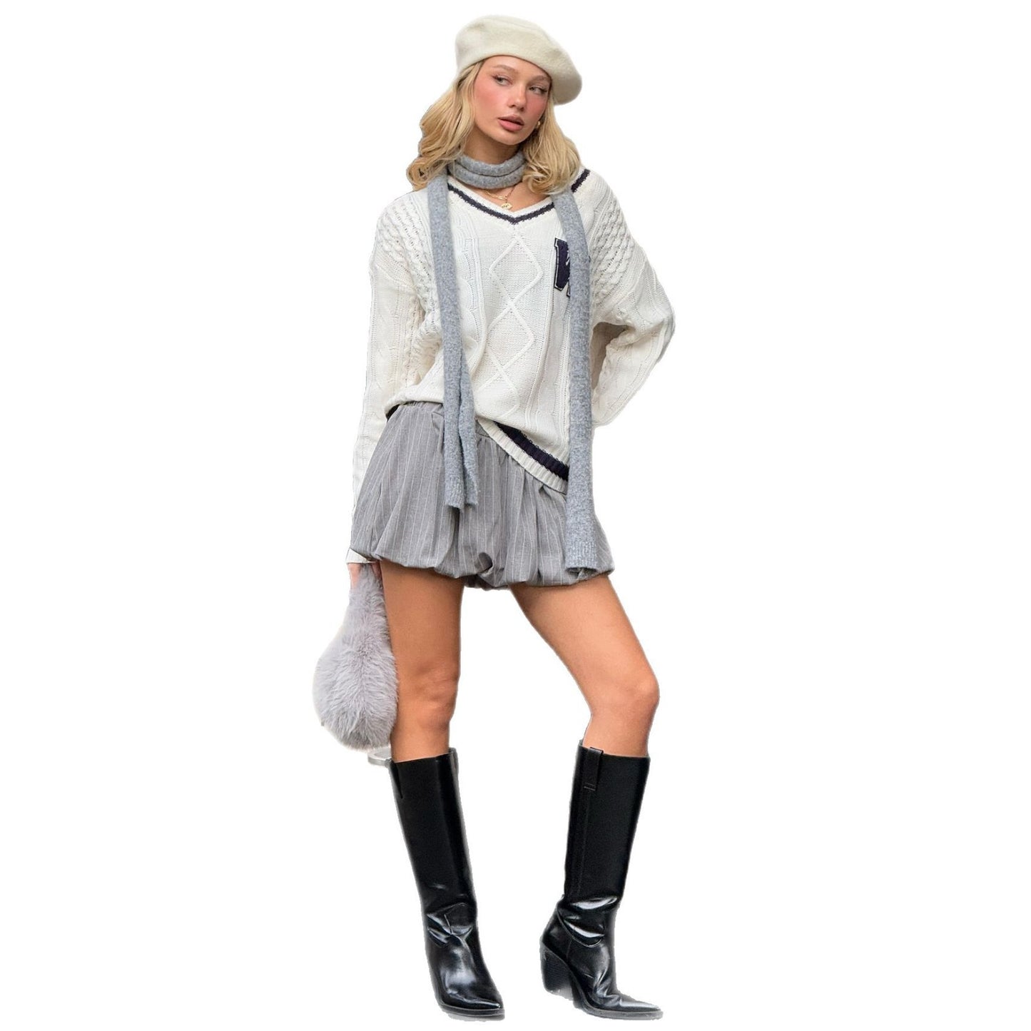 Pull femme avec structure et décolleté en V Chic und Stil
