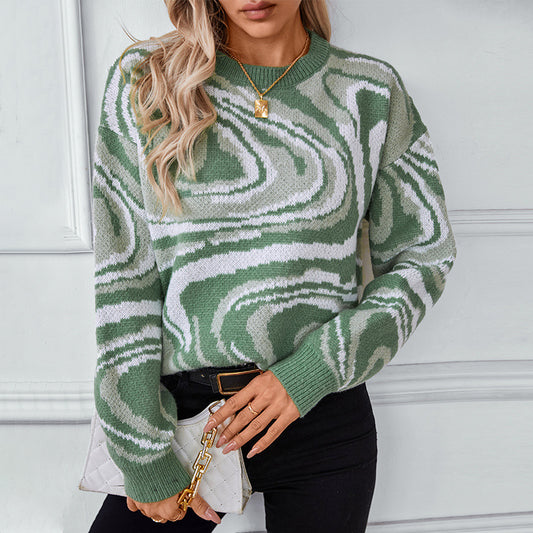 Pull-over en tricot à motifs pour femmes avec un motif de vagues moderne et un col rond Chic und Stil