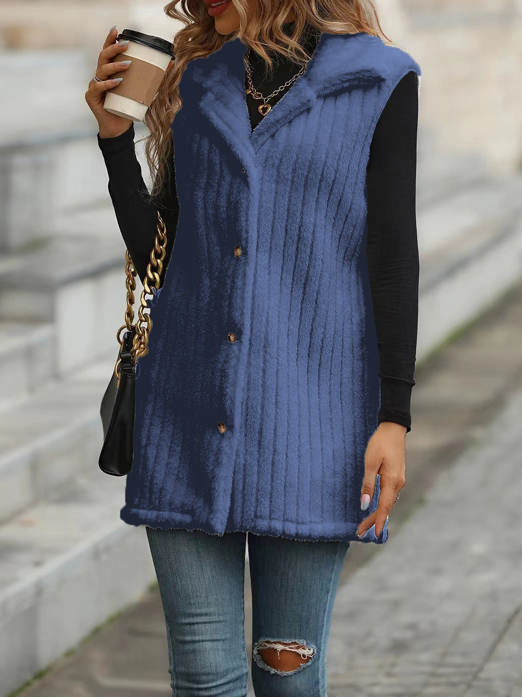 Dames élégante et chaude veste doublée avec fermeture à boutons Chic und Stil