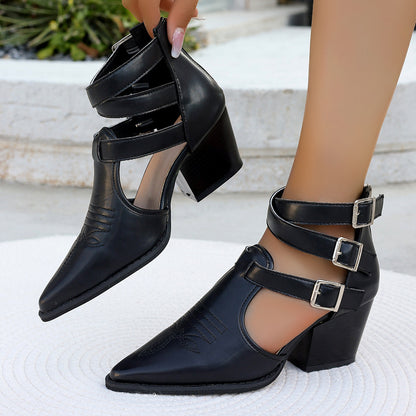 Bottines à talons hauts pour femmes avec des bretelles uniques et un talon décoré Chic und Stil