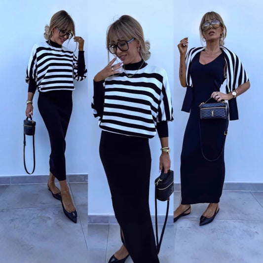 Dames Robe rayée élégante avec coupe ample et veste décontractée Chic und Stil