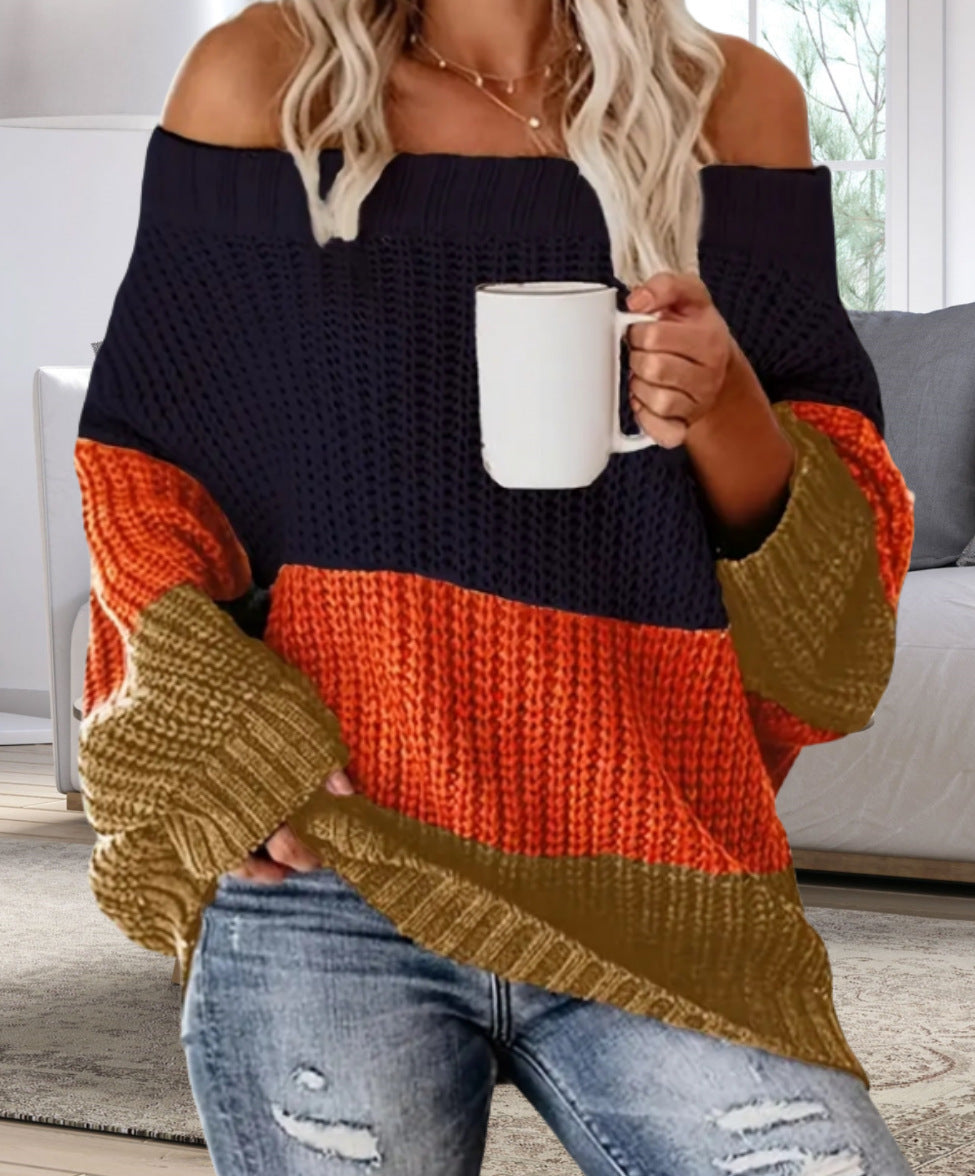 Dames Pull en tricot oversize décontracté avec décolleté dénudé et design de blocs de couleur tendance Chic und Stil