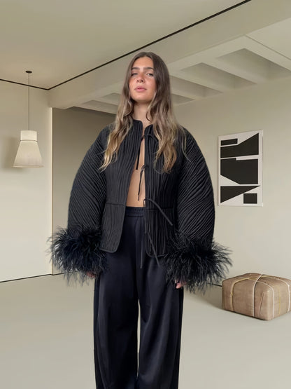 Dames élégante veste en bouclé avec des manches extravagantes Chic und Stil