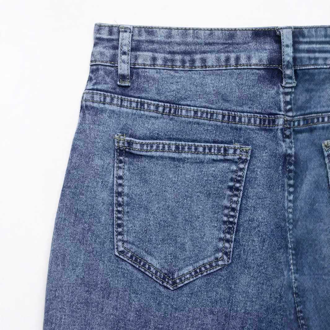 Dames décontractées jeans taille haute avec des détails de patch tendance Chic und Stil