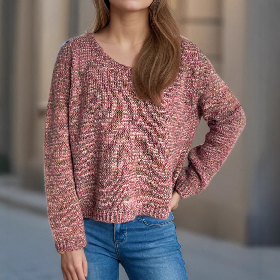 Pull femme décontracté à col en V avec motif maille texturée Chic und Stil
