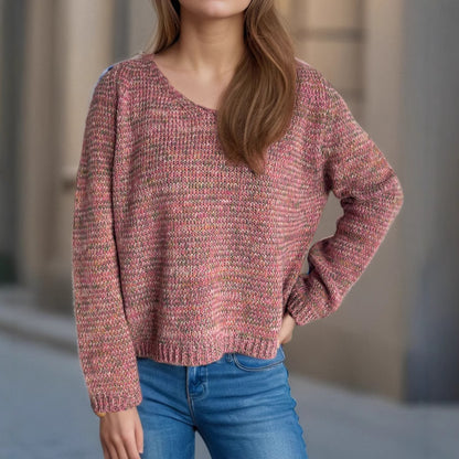 Pull femme décontracté à col en V avec motif maille texturée Chic und Stil