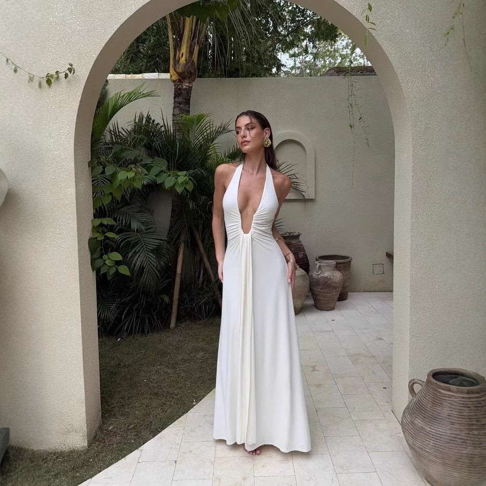 Robe maxi femme avec décolleté en V profond et design élégant avec volants Chic und Stil