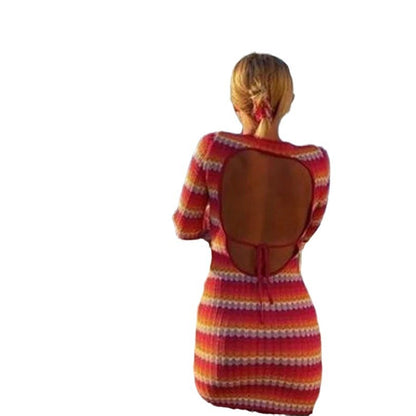 Robe en tricot pour femmes avec motif en vagues et manches longues Chic und Stil