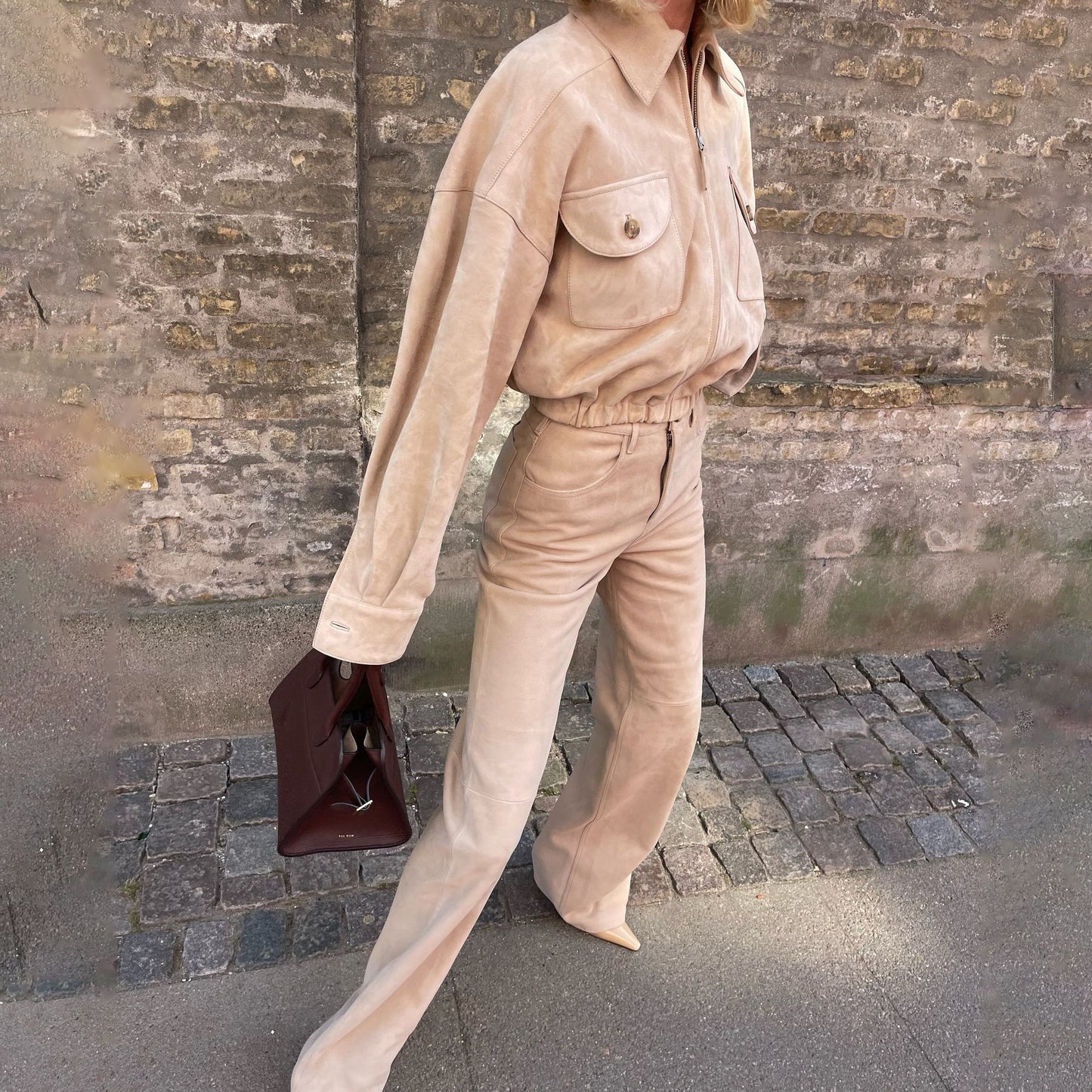 Women Quilted Leather Jacket and High Waisted Pants Chic and Style