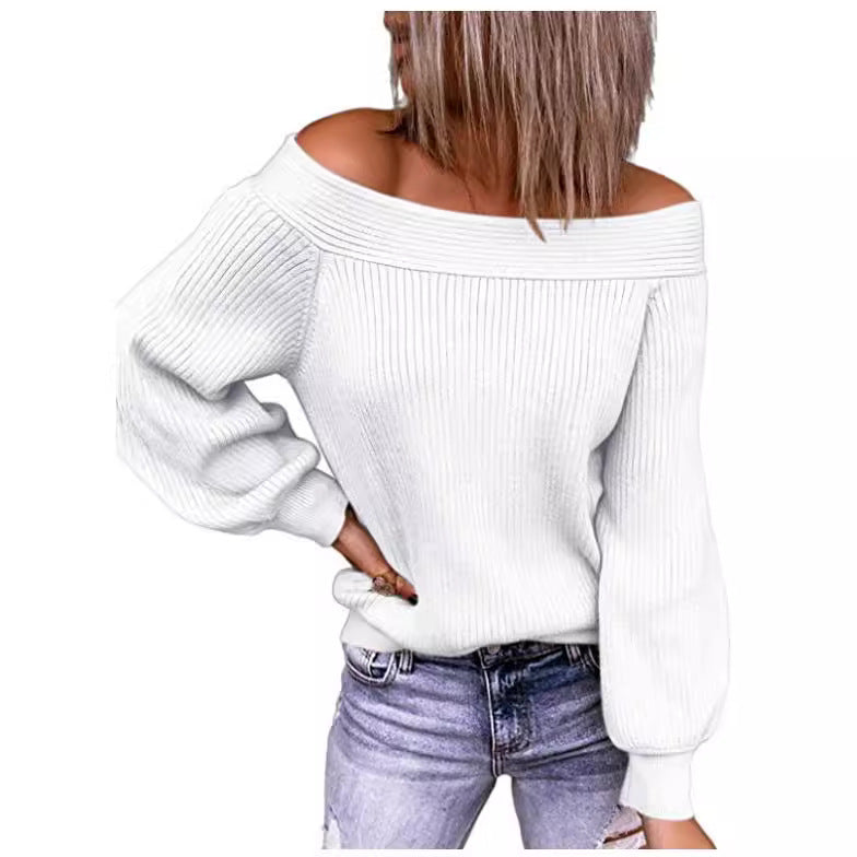 Dames Off-Shoulder Pullover avec des manches volumineuses Chic und Stil