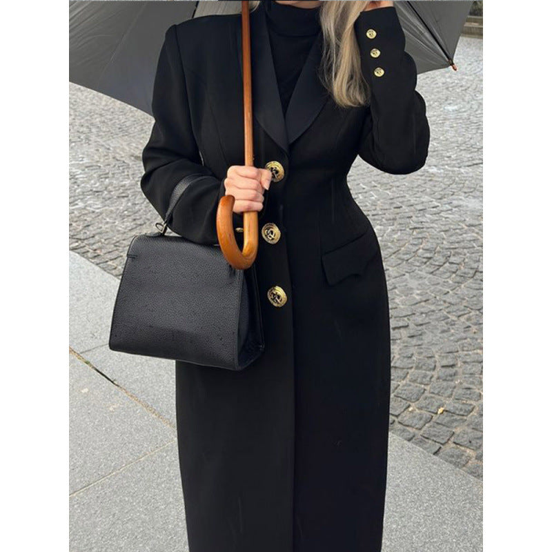 Dames élégant manteau maxi avec boutons décoratifs et poches pratiques Chic und Stil