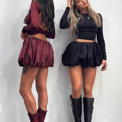 Robe courte à volants pour femmes avec manches longues et taille élastique Chic und Stil