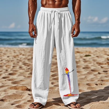 Light beach pants for men with colorful parrot design Chic and Style