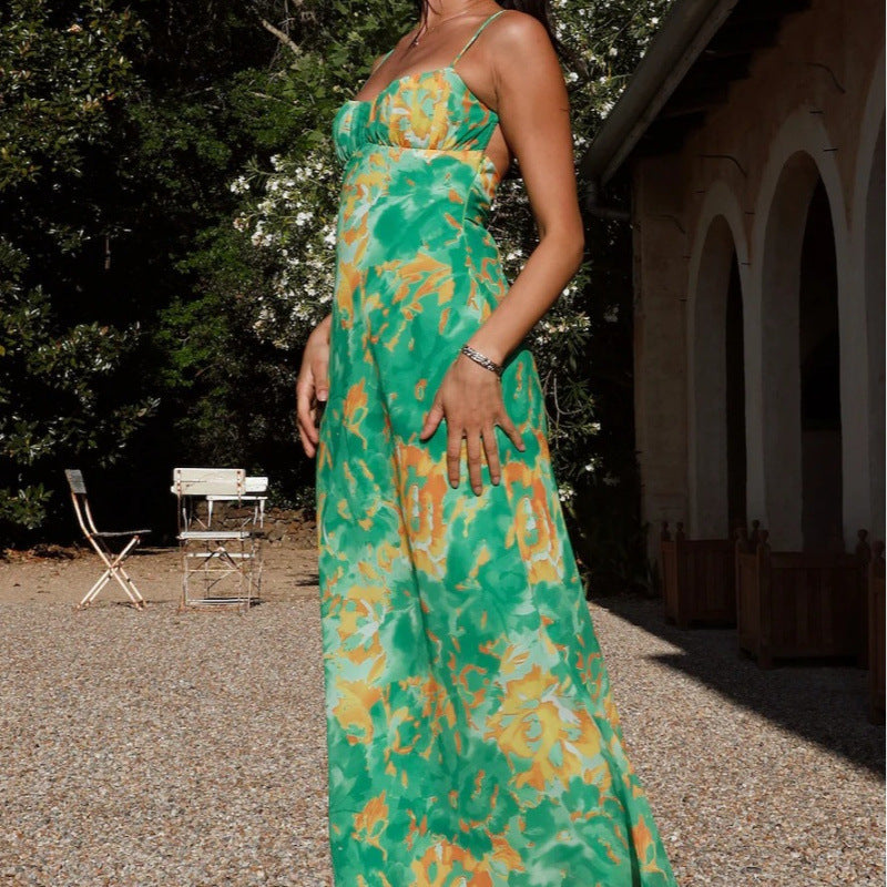 Robe maxi à bretelles ajustables Floral Chic und Stil pour femmes