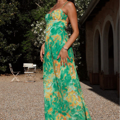 Robe maxi à bretelles ajustables Floral Chic und Stil pour femmes