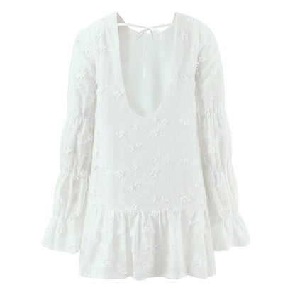 Robe d'été aérienne pour femmes avec design de broderie florale et manches volumineuses Chic und Stil