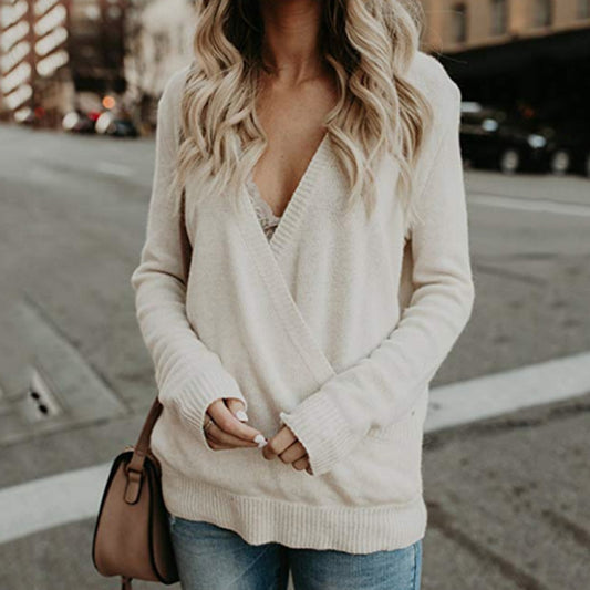 Pull en tricot pour femmes à col en V avec coupe décontractée Chic und Stil