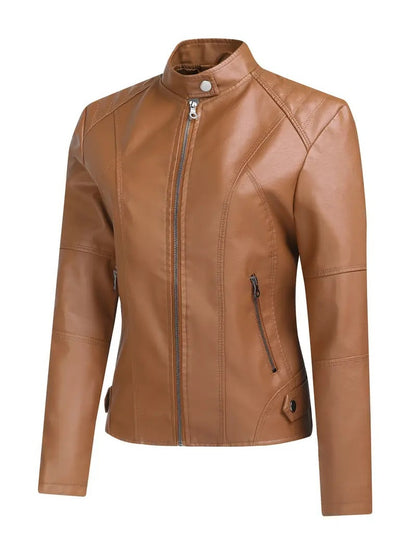 Biker leather jacket for women with asymmetric zipper and modern stand collar Chic and Style