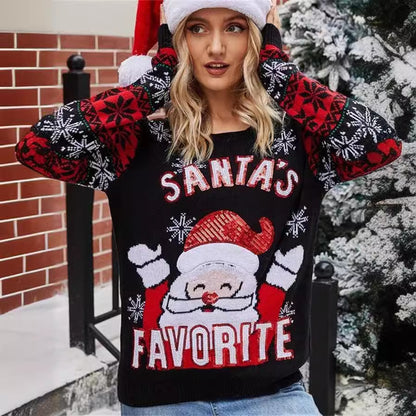 Pull de Noël pour femmes avec motif de Santa festif et détails brillants Chic und Stil