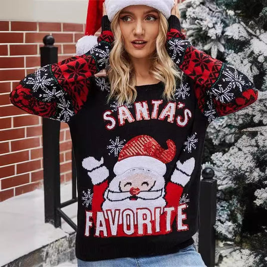 Pull de Noël pour femmes avec motif de Santa festif et détails brillants Chic und Stil